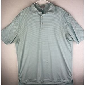Peter Millar Summer Comfort Polo Shirt Men's L White Green Striped Short Sleeve